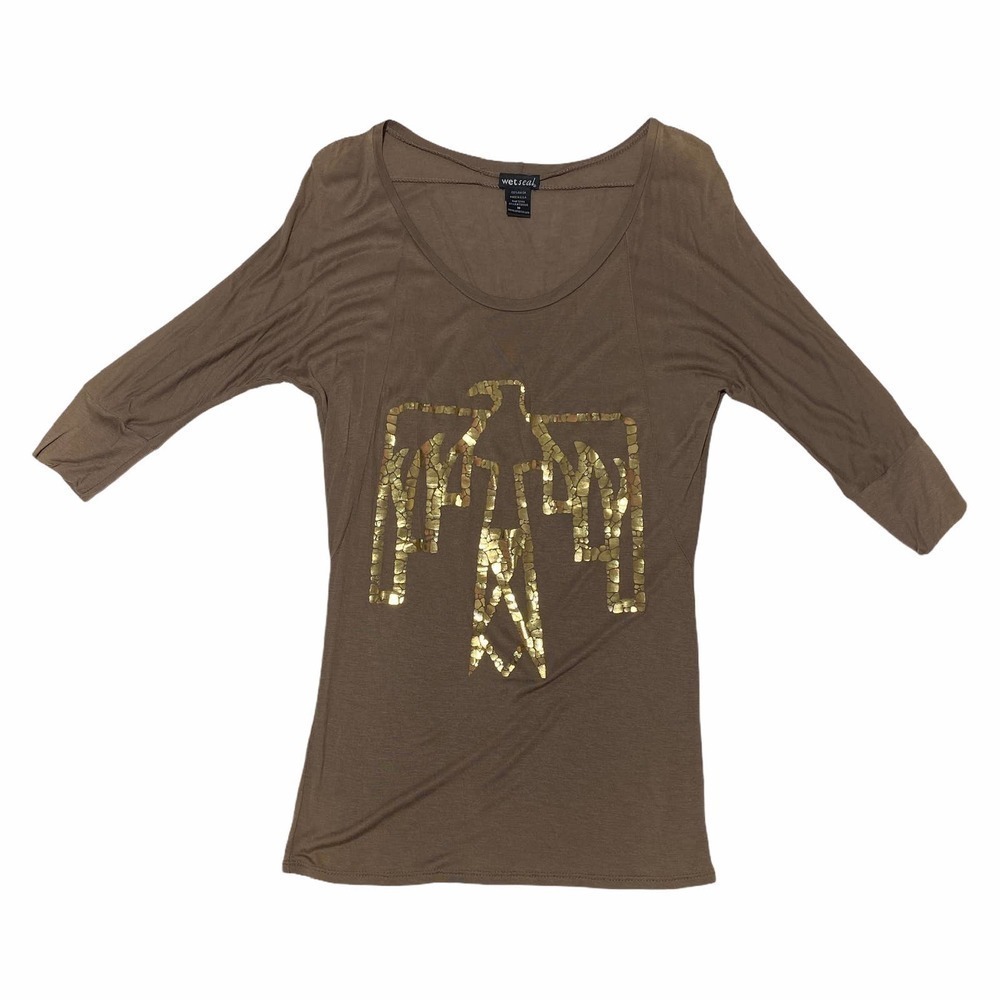 WET Seal Brown Sequined Eagle Blouse Size Medium